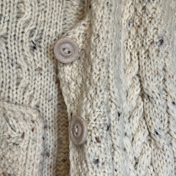 Donegal Knitters 100% Pure New Wool Cream Cable Knit Aran Cardigan Long Sweater - Picture 7 of 8